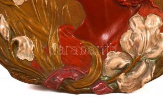 Ernst Wahliss Wien, szecessziós fali dísztál, festett fajansz, jelzett, hibátlan, d:37 cm / Ernst Wa...