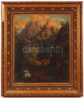 id. Sándy Gyula (1827-1894): Sziklás hegycsúcs. Olaj, vászon, jelzés nélkül, antik sérült keretben, 60×45 cm