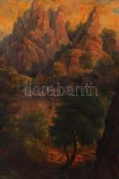 id. Sándy Gyula (1827-1894): Sziklás hegycsúcs. Olaj, vászon, jelzés nélkül, antik sérült keretben, ...