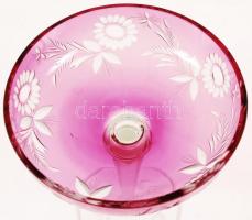 Bonbonos kehely, többrétegű, csiszolt, homokfújt, hibátlan, m:18 cm, d:16cm