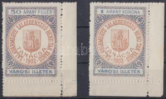 1922 Zalaegerszeg 50f és 1K ívsarki városi illetékbélyeg