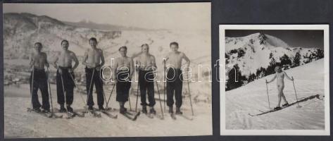 cca 1920-1930 Dr. Csörgeő Tibor: Bátorságpróba I-II., a hölgy fotója Csörgeő Tibor hagyatékából, 7x11 cm és 6x6 cm