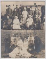 cca 1914-1918 Sebesült katonák, orvosok, felcserek és ápolónők, 2 db fotólap, 9x14 cm / World war I.