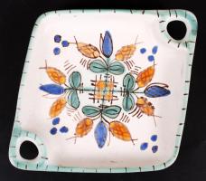 Gorka Iparművészeti Vállalatos füles tál, kézzel festett, mázas kerámia, jelzett, hibátlan, 22×26 cm