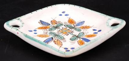 Gorka Iparművészeti Vállalatos füles tál, kézzel festett, mázas kerámia, jelzett, hibátlan, 22×26 cm