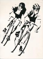 cca 1970-1980 Ismeretlen szerző fotógrafikája kerékpár versenyzőkről, sarkán törésvonal, 18x13 cm