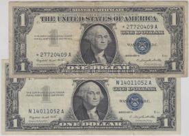 Amerikai Egyesült Államok 1957A 1$ (2x) kék színű pecsételéssel T:III USA 1957A 1 Dollar (2x) with blue seal C:F