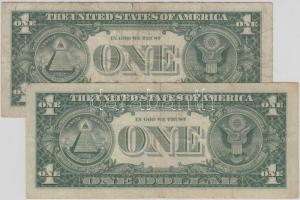 Amerikai Egyesült Államok 1957. 1$ (2x) kék színű pecsételéssel T:III
USA 1957. 1 Dollar (2x) with b...