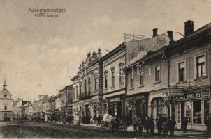 Máramarossziget, Főtér, fodrászat, dohánybolt, Kardos Ignác és Benkő Miklós üzletei / main square, hairdresser, tobacco, shops (small tear)