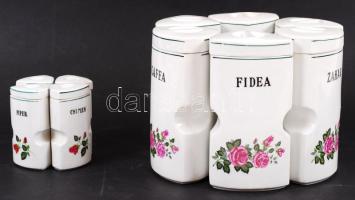 Alba Iulia fűszertartó készlet, egyik sérült, matricás, jelzett, 6 db nagy és 4 db kicsi, m:17 cm, m:11 cm