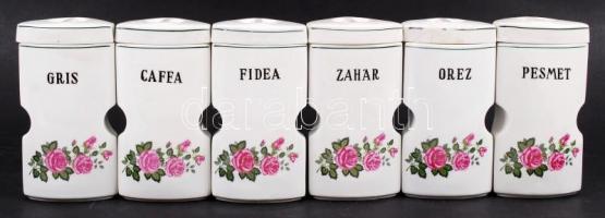 Alba Iulia fűszertartó készlet, egyik sérült, matricás, jelzett, 6 db nagy és 4 db kicsi, m:17 cm, m...