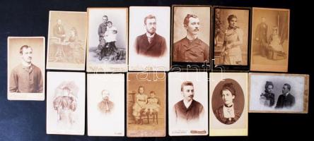 cca 1870-1920 A Divald család eperjesi, iglói, tátrafüredi, budapesti műtermeiben készült, régi, keményhátú portréképek, 13 db keményhátú fotó, 10x6 cm