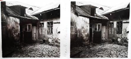 cca 1920-1930 Térhatású diapozitív képek a Tabánról, 4 db sztereo képpár üveglemezen, 6x12 cm