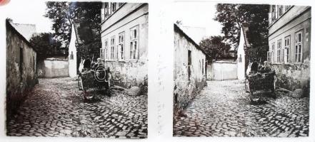 cca 1920-1930 Térhatású diapozitív képek a Tabánról, 4 db sztereo képpár üveglemezen, 6x12 cm