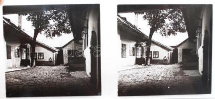 cca 1920-1930 Térhatású diapozitív képek a Tabánról, 4 db sztereo képpár üveglemezen, 6x12 cm