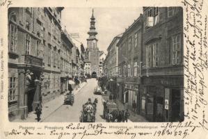 Pozsony, Mihály utca / street, shops (small tear)