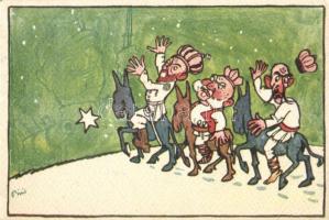 Humoros első világháborús propaganda művészlap / World War I humourous propaganda art postcard s: Bíró (EB)