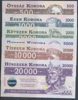 2012. "Balatoni Korona" helyi pénz sorozat: 500K "MINTA" + 1000K "MINTA" + 2000K "MINTA" + 5000K "MINTA" + 10.000K "MINTA" + 20.000K "MINTA" T:I