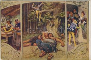 19 darabos használatlan képeslap sorozat, régi grafikai meselapok / series of 19 unused fairy tale a...