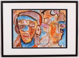 Jelzés nélkül: Fejek. Akvarell, papír, üvegezett keretben, 28×40 cm