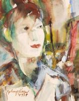 Igaly József (1905-1980): Női fej. Akvarell, papír, jelzett, 39×29 cm