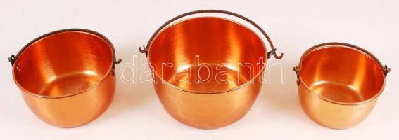 Réz lábas tétel, összesen: 3 db, d:16-21 cm