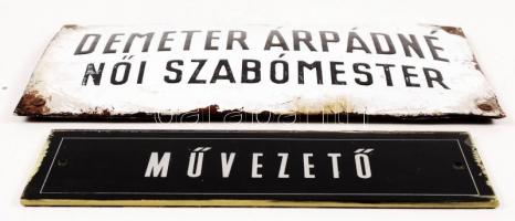 Zománc tábla, kopott, 16×30 cm, szocreál fém tábla, 25×8 cm