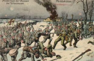 Wloclawek, WWI The defeat of the Russian soldiers by the Polish soldiers, field sketch (EB)