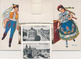 Kassa, magyar népviseletes grafikai leporello képeslap / folklore, leporellocard s: Bernáth