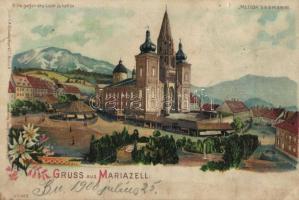 Mariazell, basilica, floral, litho (b)