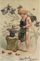 Romantic floral Emb. litho greeting card