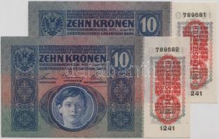 1915. 10K (2x) "Deutschösterreich" felülnyomással, sorszámkövető T:I