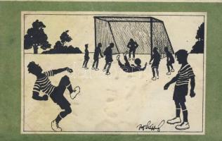 Football match, silhouette, s: Schönpflug, Foci meccs, sziluett s: Schönpflug