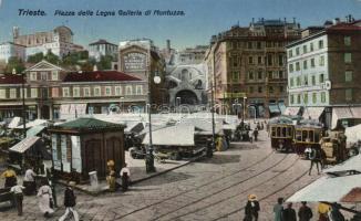 Trieste, Montuzza Galery, square, trams, market, Il Piccolo newspaper (fa)