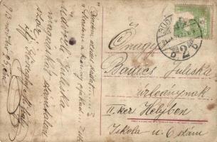 1913 FTC labdarúgó 'Slózi' (Schlosser Imre), kézzel festett képeslap s: Ifj. Kőszeghy Mihá...