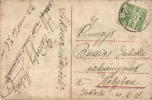 1913 FTC labdarúgó 'Potya' (Tóth István), kézzel festett képeslap s: Ifj. Kőszeghy Mihály