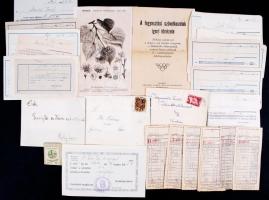 1932-1949 Vegyes nyomtatványok: gyászjelentések (3 db), befizetési igazolások, leírás a fogyasztási szövetkezetek helyzetéről