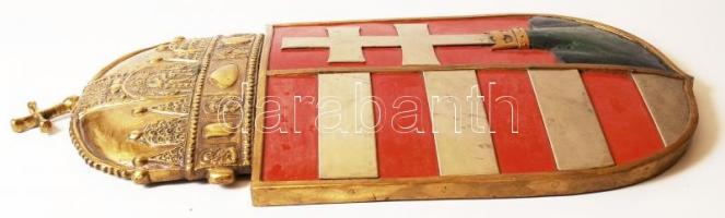 Nagyméretű festett magyar címer, fém, 60×40 cm