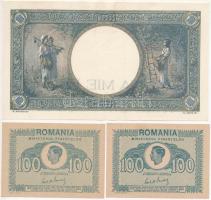 Románia 1945. 100L (2x) + 1000L T:I,I- hullámos Romania 1945. 100 Lei (2x) + 1000 Lei C:Unc,Au wavy Krause 78, 52