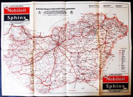 cca 1932 Mobiloil Magyarország autóstérkép a  benzinkutakkal és hátoldalt hirdetésekkel, szép állapotban