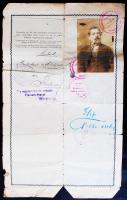 1919 Csehszlovák fényképes útlevél magyar férfi részére és élelmezésre jogosító igazolvány / Chechos...