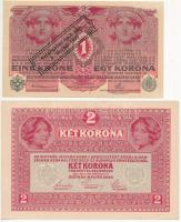 1916. 1K + 1917. 2K mindkettő "Ausgegeben nach dem 4. oktober 1920" felülbélyegzéssel T:I-(sarokhajlás/kopás),II- Adamo K3B, K6B