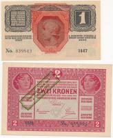1916. 1K + 1917. 2K mindkettő "Ausgegeben nach dem 4. oktober 1920" felülbélyegzéssel T:I-...