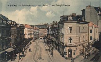 Karlovy Vary, Karlsbad; Bahnhofstrasse, Kaiser Franz Joseph-Strasse; Kunstverlag Max Eberl / street corner