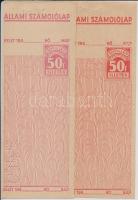 2 db 50f illetékjegyes állami számolólap az egyik "1945" perforációval