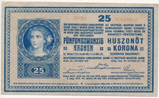 1918. 25K "3020" 4mm sima hátlapon "Magyar Királyi Pénzverő Budapest" lila bélyegzés T:III Adamo K22/2Be