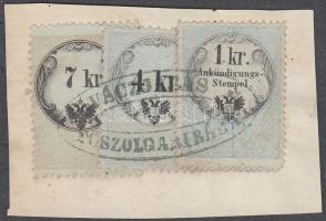 Okmánydarab 7 kr + 4 kr okmánybélyeggel + 1kr hirdetménybélyeggel