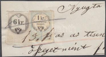 Okmánydarab 6 kr okmánybélyeggel + 1 kr hirdetménybélyeggel