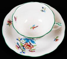 Herendi virág mintás mokkás csésze és alj, kézzel festett, jelzett, hibátlan