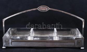 WMF kínáló, alpakka, eredeti üvegbetétekkel, egyiken apró csorba, m:16 cm, h:31 cm